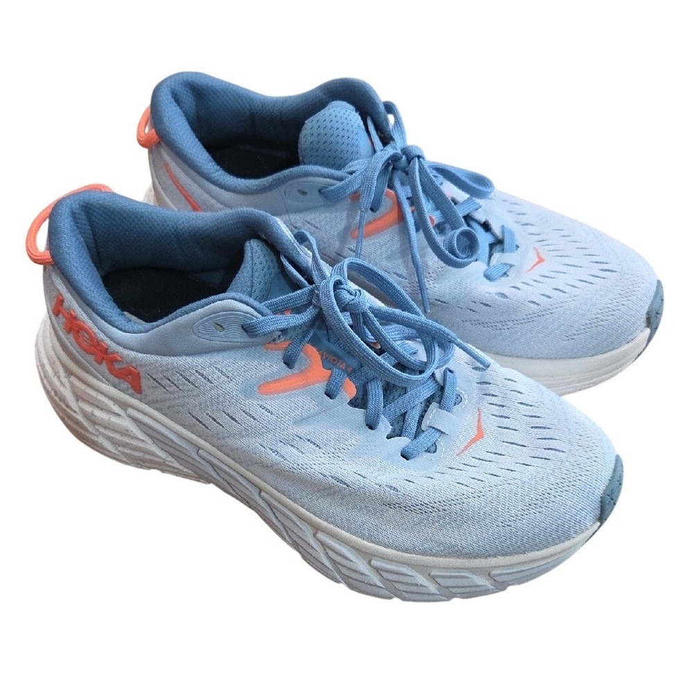Hoka One One Gaviota 4 Blue Fog Running Cushion Comfort 8 Wide Womens Sneaker